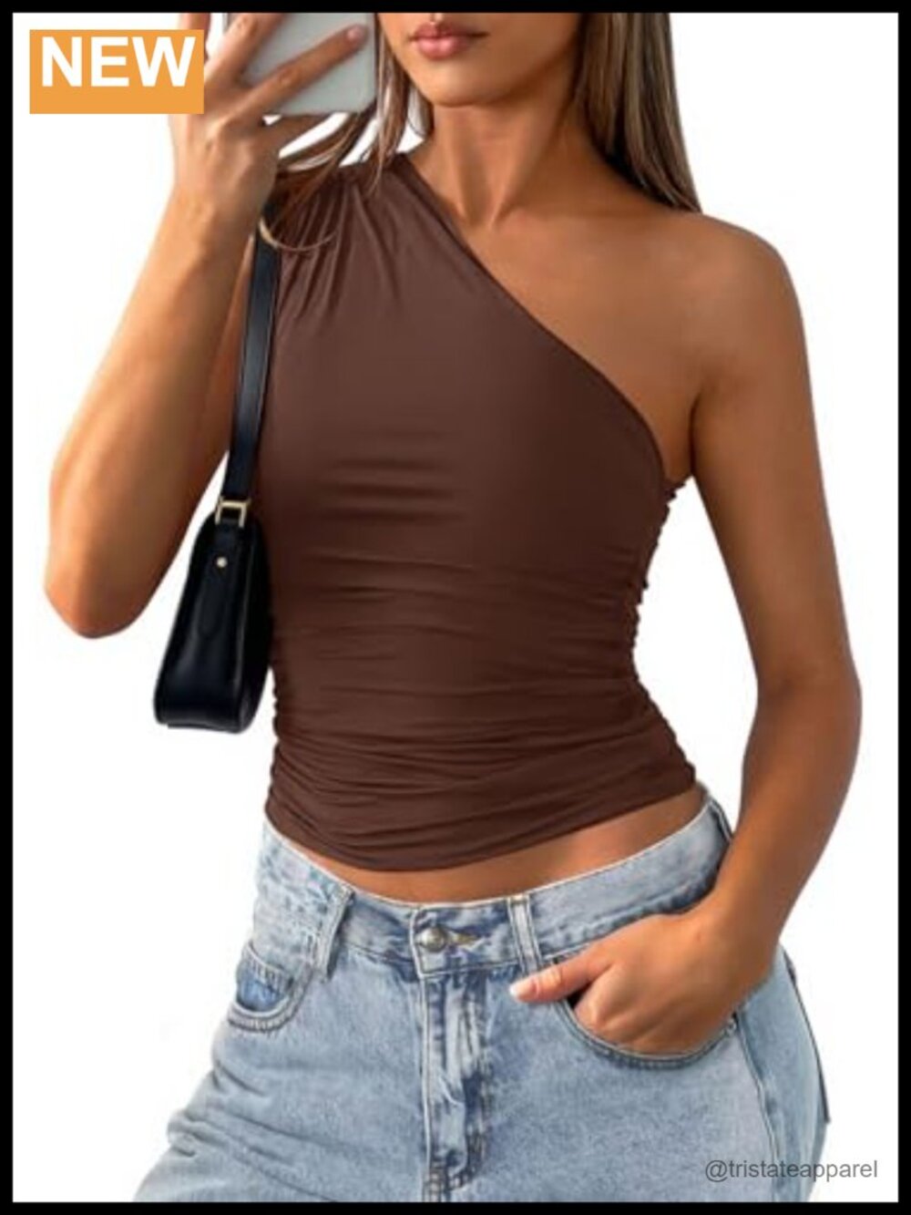 Womens One Shoulder Sleeveless Fitted Y2K Tank Top Slim Fit Ruched